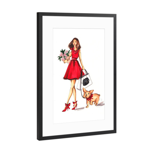 Poster mit Rahmen Schwarz (Metallic) "Valentines Day with Frenchie" artboxONE - Tiere,Fashion