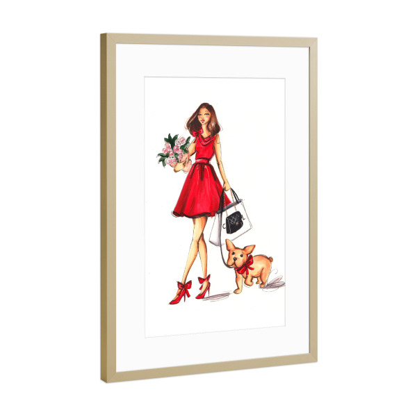 Poster mit Rahmen Gold "Valentines Day with Frenchie" artboxONE - Tiere,Fashion
