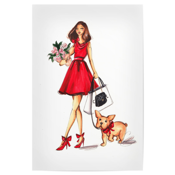 Poster "Valentines Day with Frenchie" artboxONE - Tiere,Fashion - Fashion illustration,Valentines day,French bulldog,Fashion,Frenchie,Girl