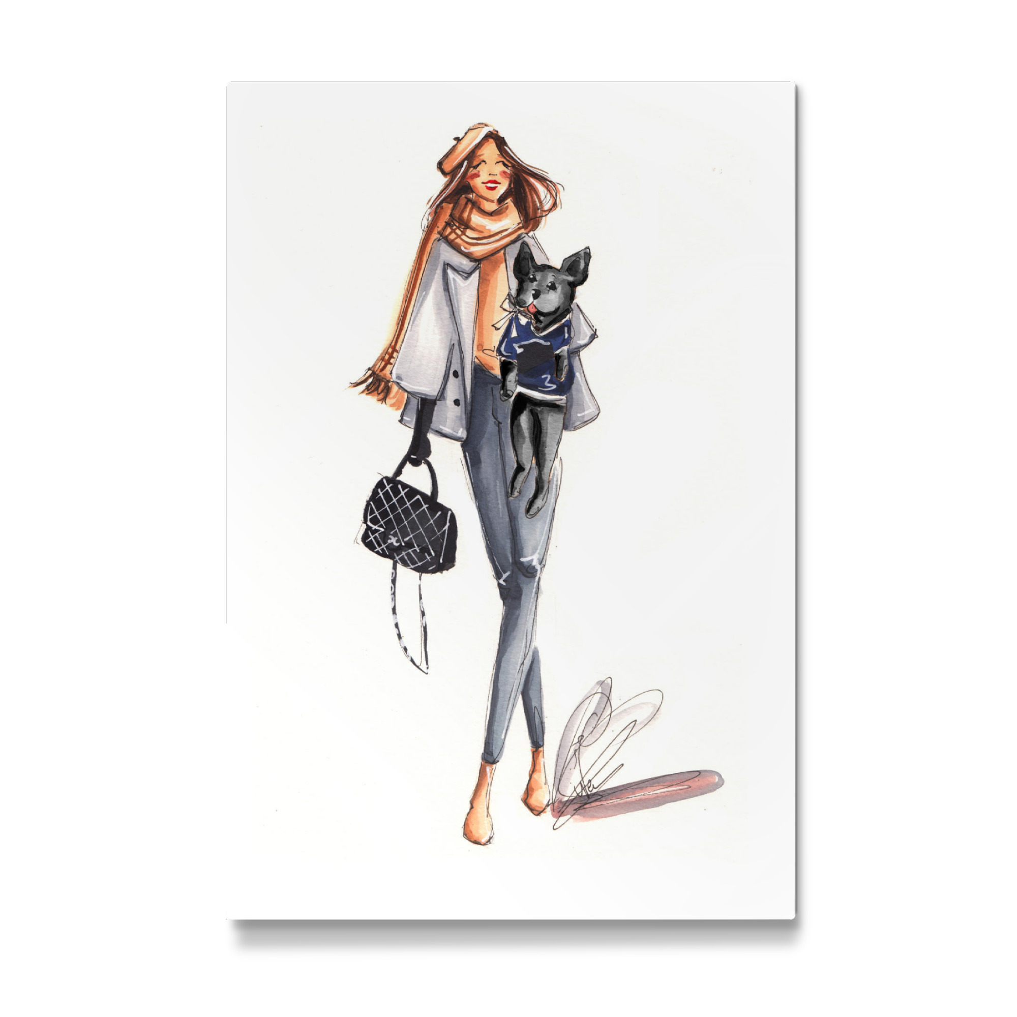 Galerie-Print "Fashion Girl with Black Frenchie" 75x50 cm artboxONE