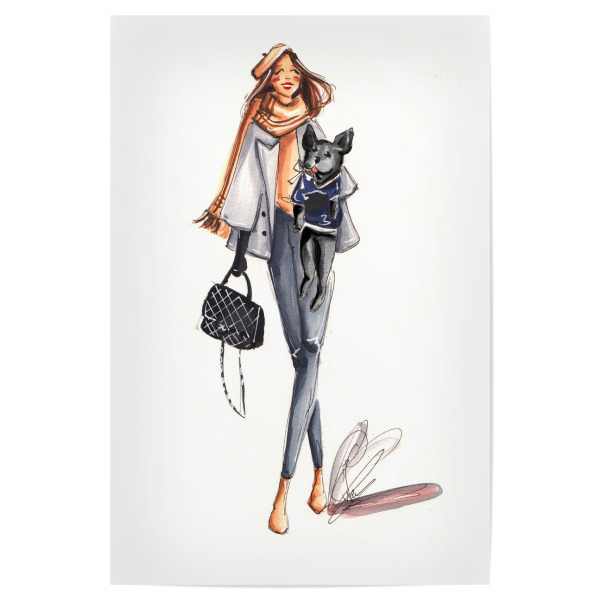 Poster "Fashion Girl with Black Frenchie" artboxONE - Tiere,Fashion - French bulldog,Frenchie,Girl,Fashion,Fashion illustration