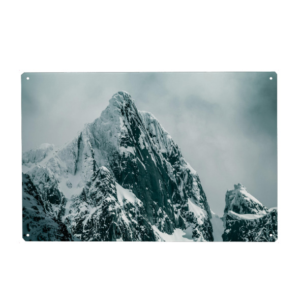 Metall Poster "The Summit" artboxONE - Natur,Schwarzweiß - Lofoten,Norwegen,Berggipfel - Blechschild