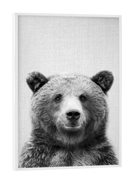 Poster mit weißem Rahmen "Grizzly Bear - Black & White" artboxONE - Für Kinder,Tiere,Schwarzweiß