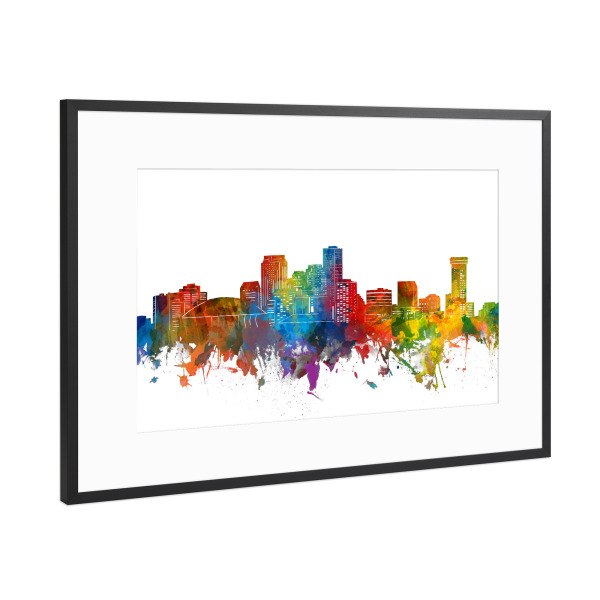 Poster mit Rahmen Schwarz (Metallic) "New Orleans skyline watercolor" artboxONE - Städte,Reise,Abstrakt,Architektur
