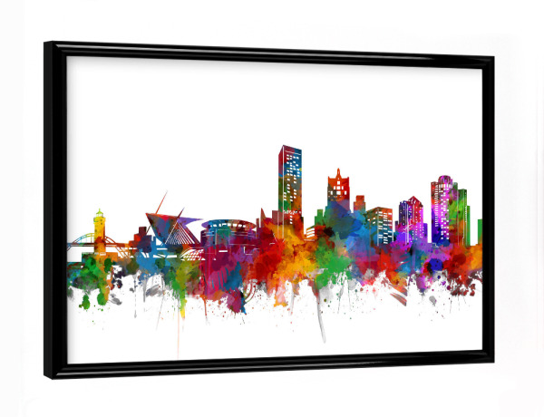 Poster mit schwarzem Rahmen "Milwaukee skyline watercolor" artboxONE - Städte,Reise