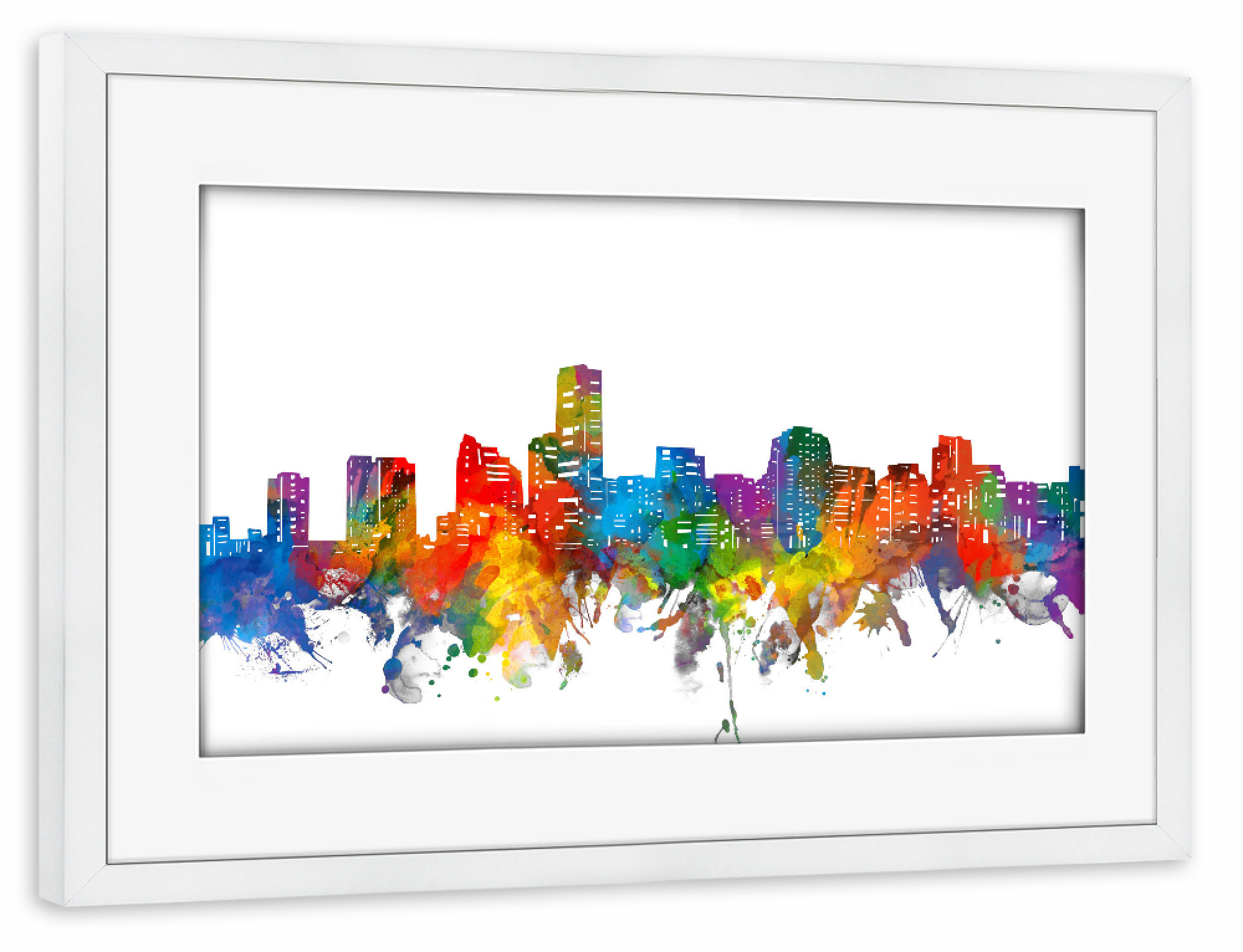 Poster mit Rahmen weiß "Miami skyline watercolor" artboxONE - Städte,Reise,Architektur