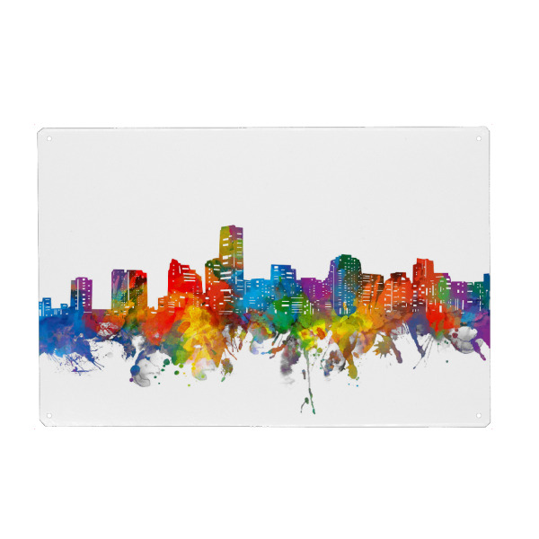 Metall Poster "Miami skyline watercolor" artboxONE - Städte,Reise,Architektur