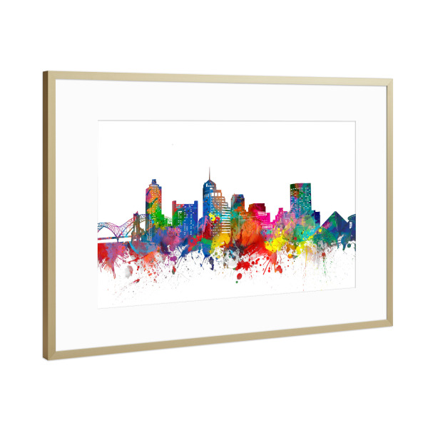Poster mit Rahmen Gold "Memphis skyline watercolor" artboxONE - Städte,Reise,Architektur