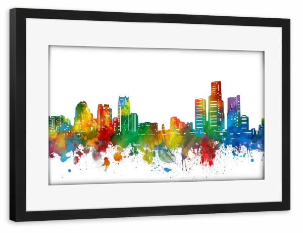 Poster mit Rahmen schwarz "Detroit skyline watercolor" artboxONE - Städte,Architektur