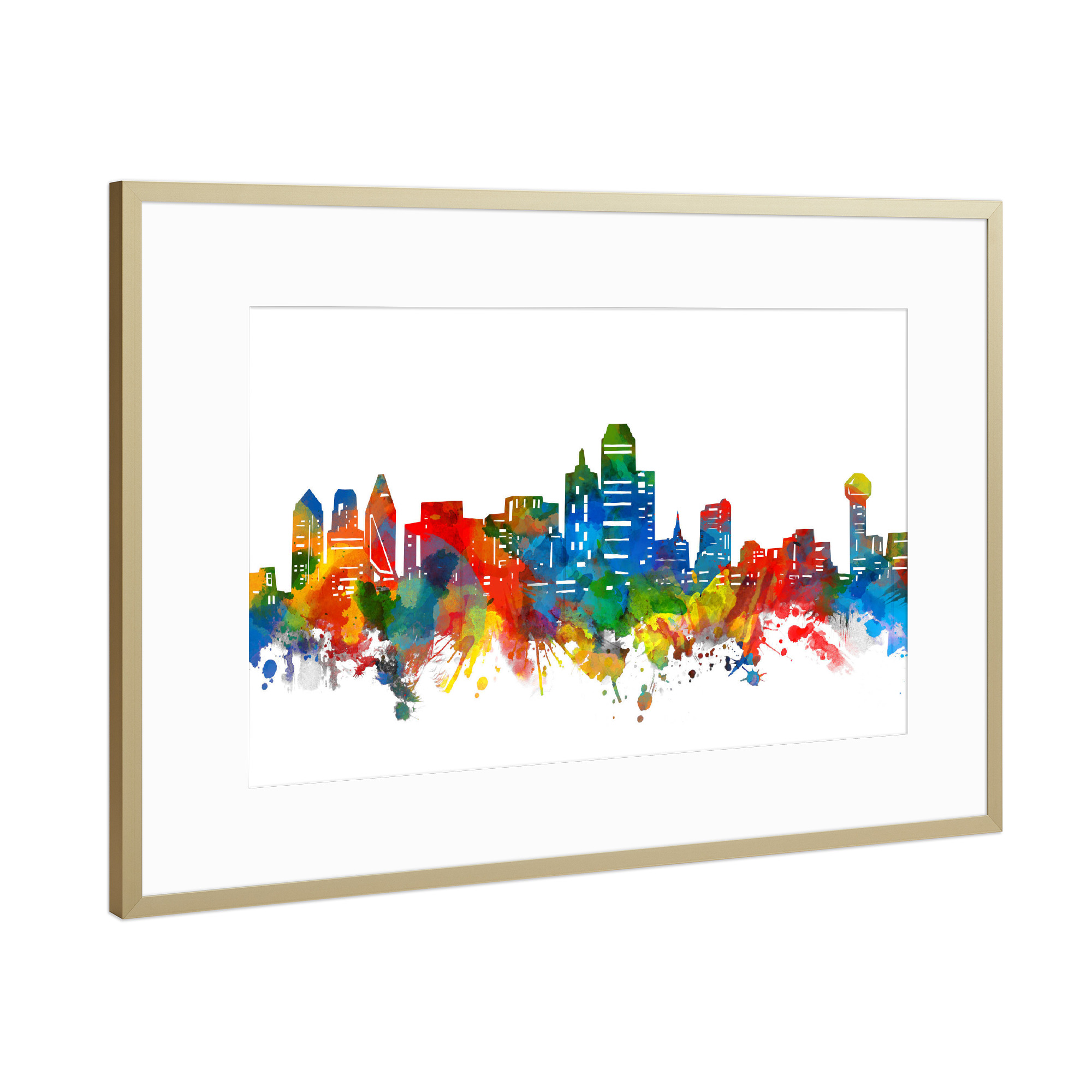 Poster mit Rahmen Gold "Dallas skyline watercolor" artboxONE - Städte,Architektur