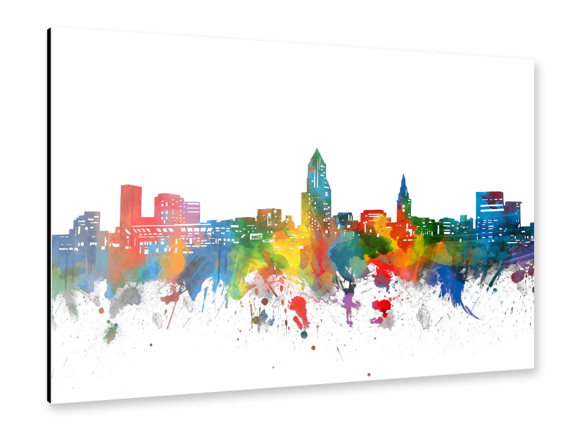 Alu-Dibond "Cleveland skyline watercolor" 75x50 cm artboxONE