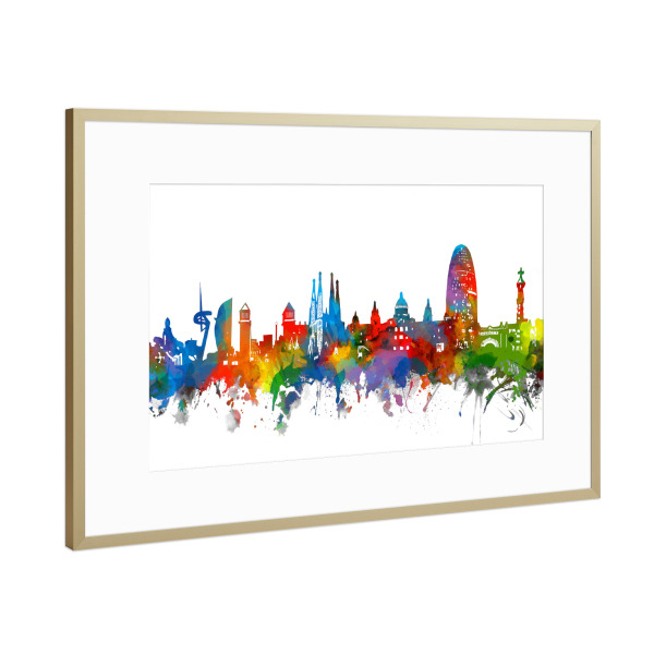 Poster mit Rahmen Gold "Barcelona skyline colorful" artboxONE - Städte,Abstrakt,Architektur,Städte / Barcelona