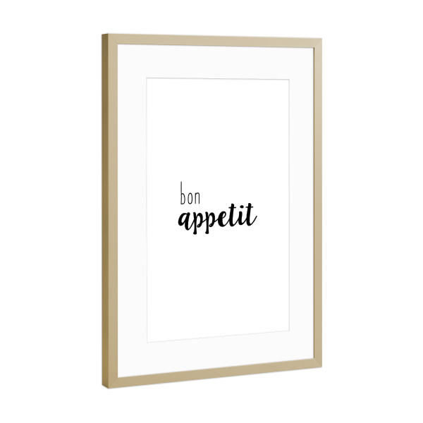Poster mit Rahmen Gold "Bon Appetit Quote" artboxONE - Typografie,Essen & Trinken,Schwarzweiß