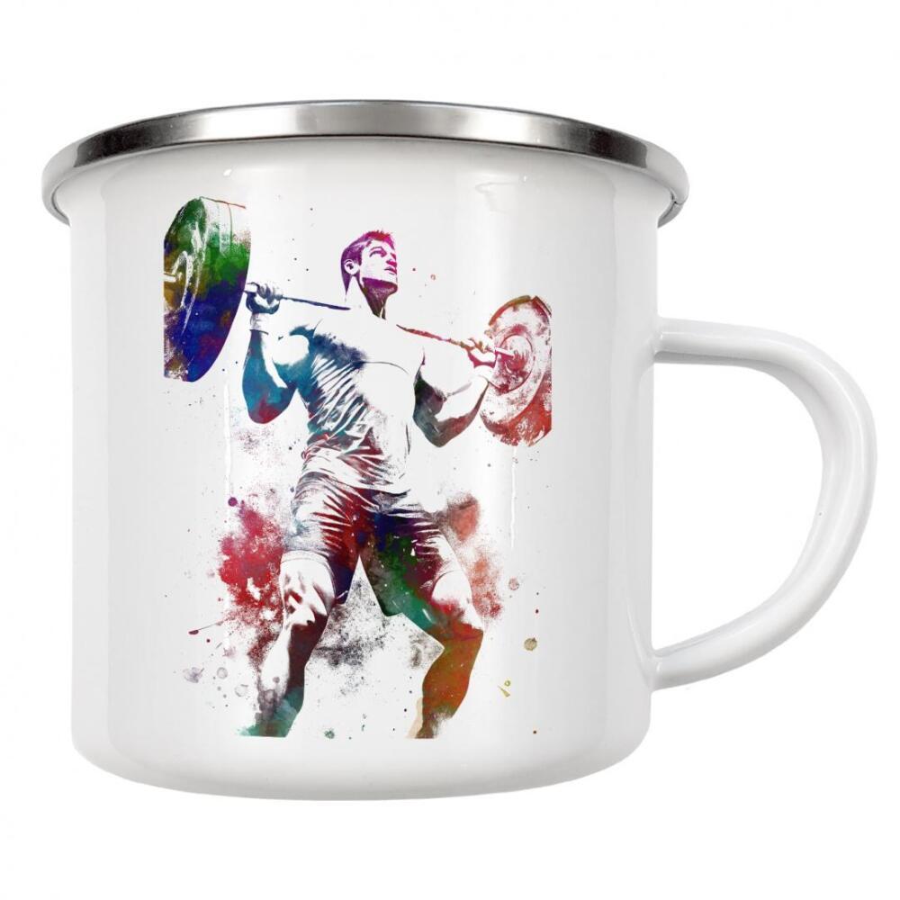 Emaille Tasse "Gewichtheben Sport A" artboxONE - Menschen,Sport - Gewichtheben,Sport,Sport,Sportlich,Stark sein,Grafisch