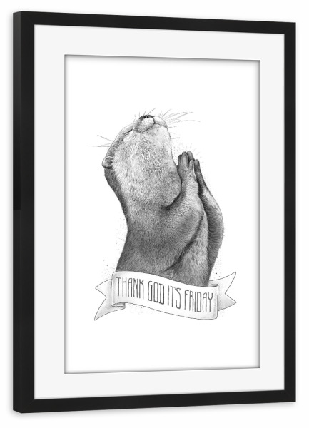 Poster mit Rahmen schwarz "Thank God It's Friday" artboxONE - Tiere