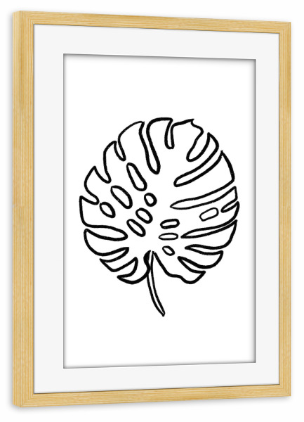 Poster mit Rahmen kiefer "Monstera Sketch" artboxONE - Floral,Schwarzweiß - Monstera,Charcoal,Sketch