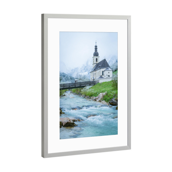 Poster mit Rahmen Silber "Schnee in Ramsau" artboxONE - Natur - Alpen,Berge,St sebastian,Winter,Berchtesgadener land,Deutschland