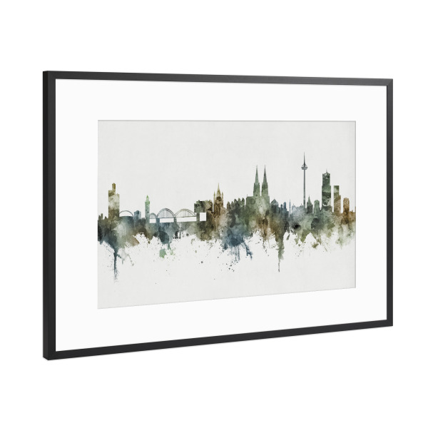 Poster mit Rahmen Schwarz (Metallic) "Koln Skyline Pastels Grey" artboxONE - Städte / Köln