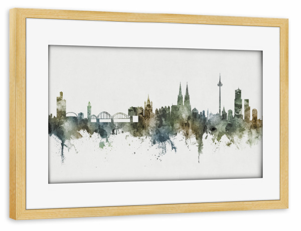 Poster mit Rahmen kiefer "Koln Skyline Pastels Grey" artboxONE - Städte / Köln - Cologne,Deutschland,Skyline,Cityscape,Painting,Watercolour,Stadtbild