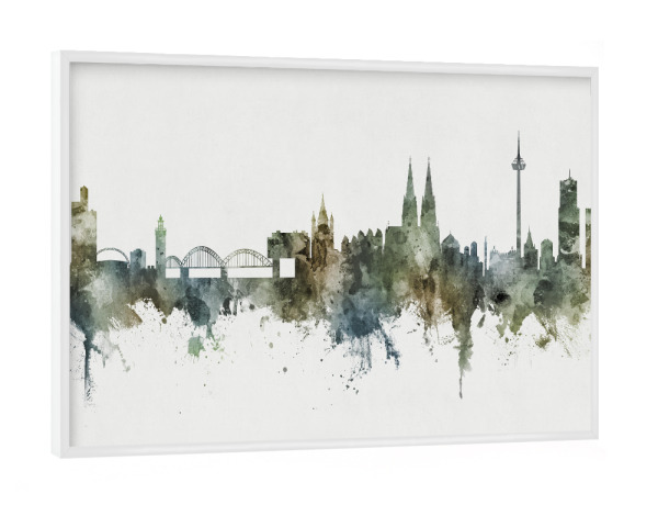 Poster mit weißem Rahmen "Koln Skyline Pastels Grey" artboxONE - Städte / Köln - Cologne,Deutschland,Skyline,Cityscape,Painting,Watercolour,Stadtbild