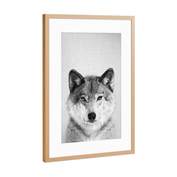 Poster mit Rahmen Kupfer "Wolf - Black & White" artboxONE - Tiere,Schwarzweiß