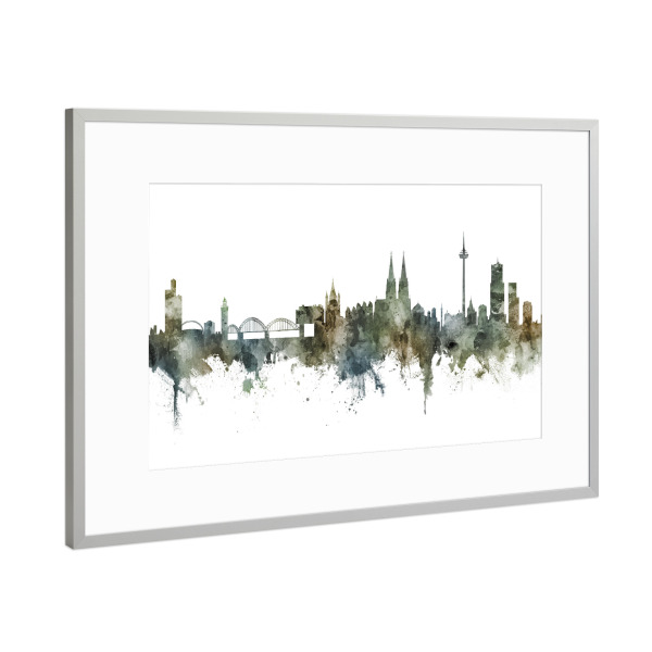 Poster mit Rahmen Silber "Koln Skyline Pastels White" artboxONE - Städte / Köln - Köln