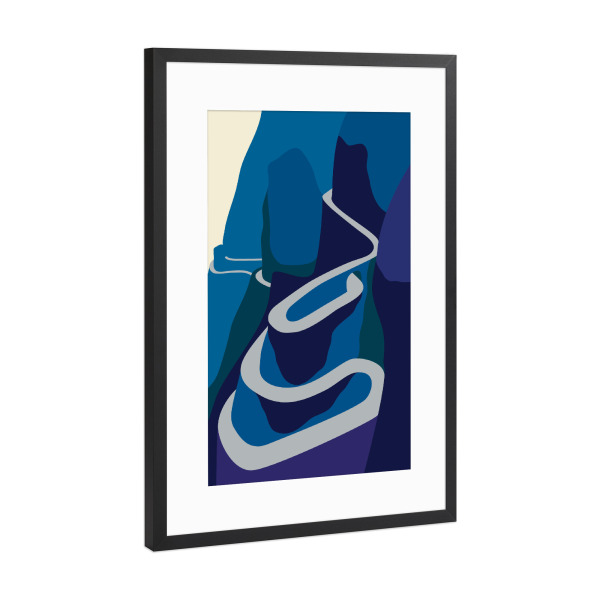 Poster mit Rahmen Schwarz (Metallic) "Mountain Road in Blue" artboxONE - Reise - Mountains,Ridge,Travel,Road,Way,Minimal