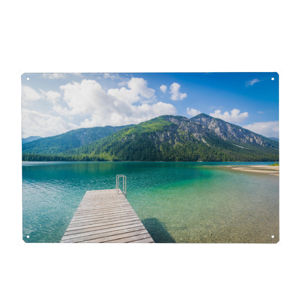 Holzbild "Sommer in den Alpen" artboxONE - Natur - Alpensee,Berge,Steg,See,Tirol,Europa
