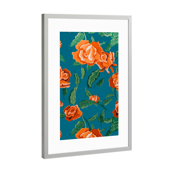 Poster mit Rahmen Silber "Rosalie" artboxONE - Floral - Graphic,Design,Pattern,Floral,Flowers,Blossom,Bloom,Nature,Flourish,Garden,Botanical