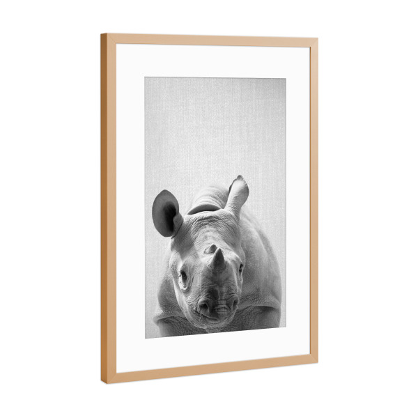 Poster mit Rahmen Kupfer "Baby Rhino - Black & White" artboxONE - Tiere,Schwarzweiß
