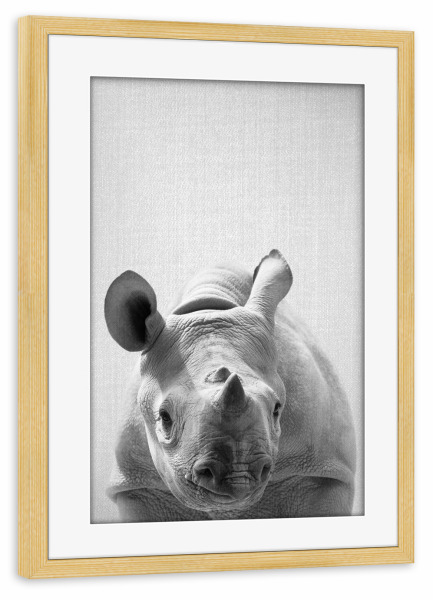 Poster mit Rahmen kiefer "Baby Rhino - Black & White" artboxONE - Tiere,Schwarzweiß