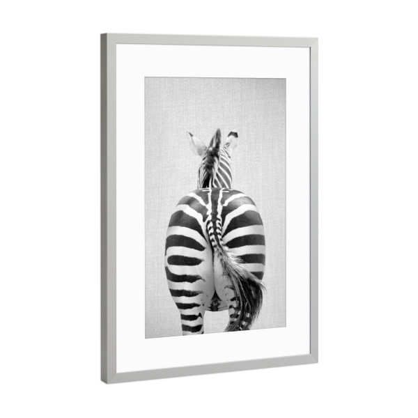 Poster mit Rahmen Silber "Zebra Tail - Black & White" artboxONE - Tiere,Schwarzweiß