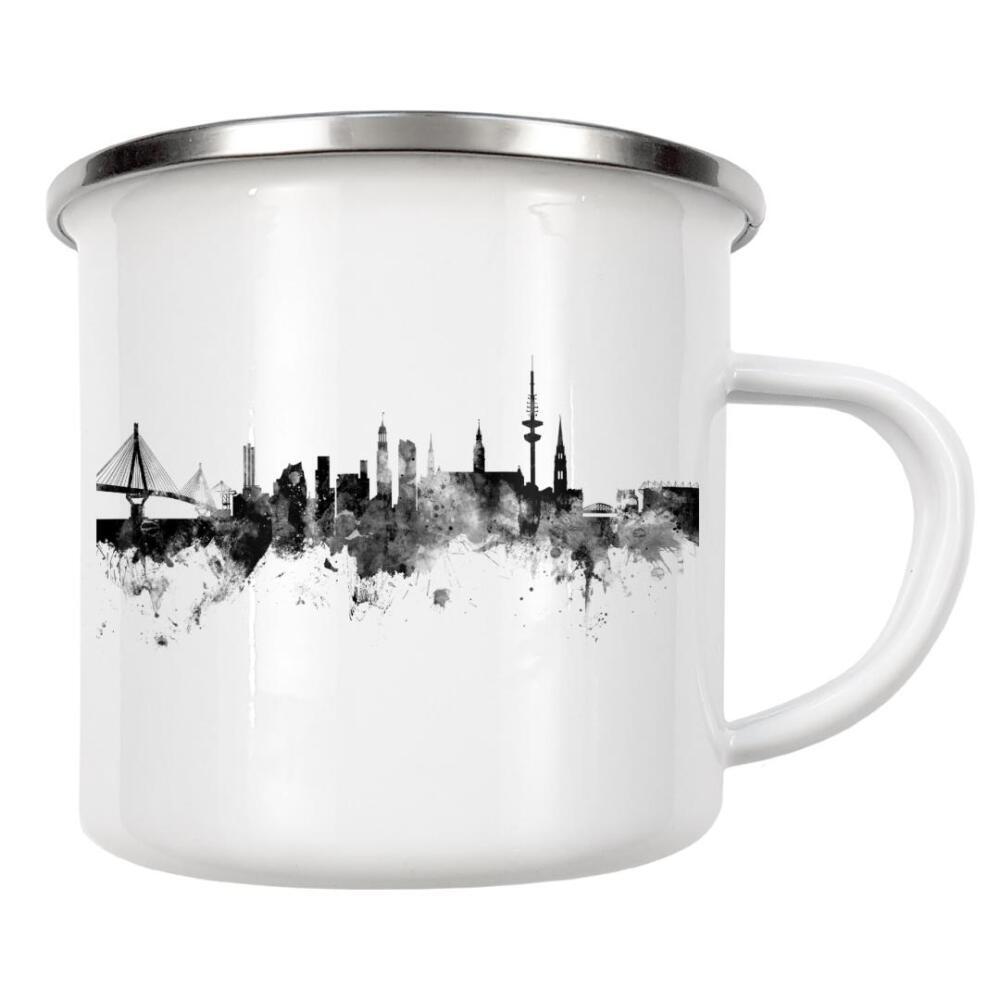 Emaille Tasse "Skyline Hamburg" artboxONE - Städte,Städte / Hamburg,Reise,Schwarzweiß