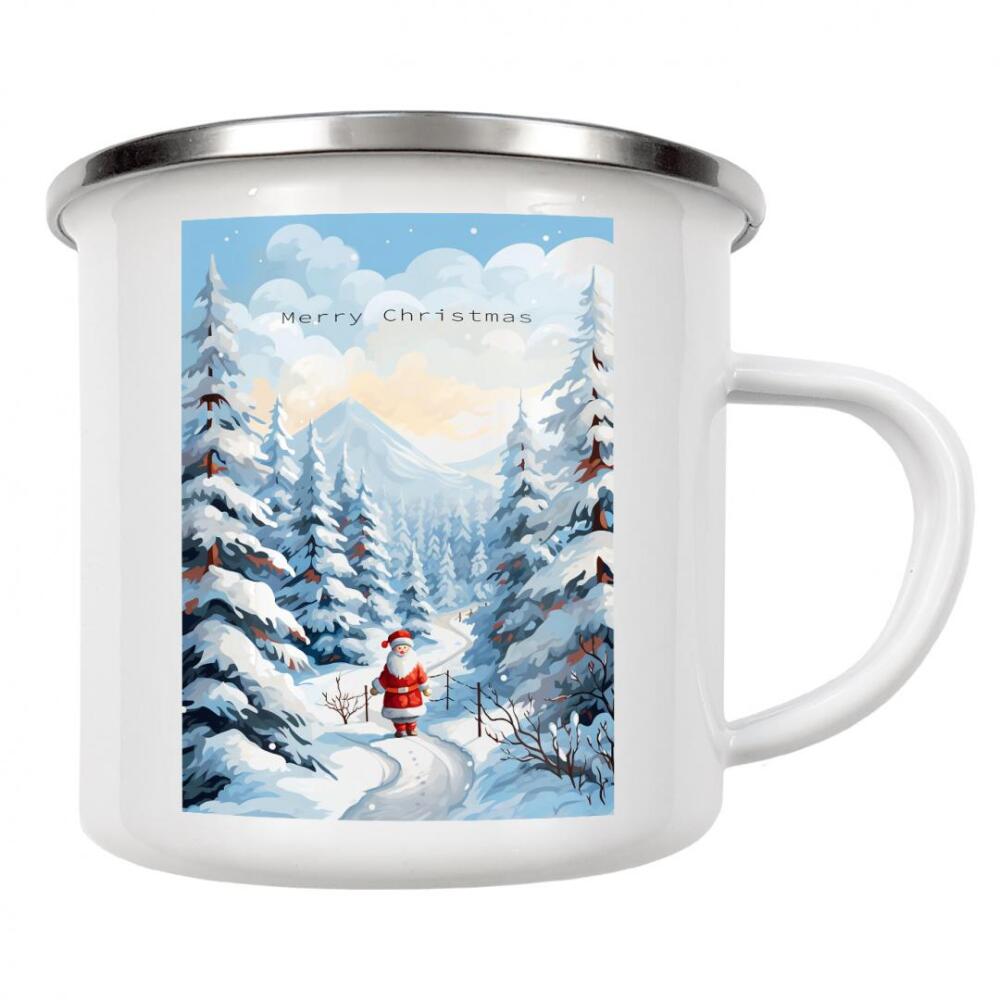 Emaille Tasse "Weihnachtsmann in Winterlandschaft" artboxONE - Für Kinder,Abstrakt,Weihnachten,Für Mama,Für Papa