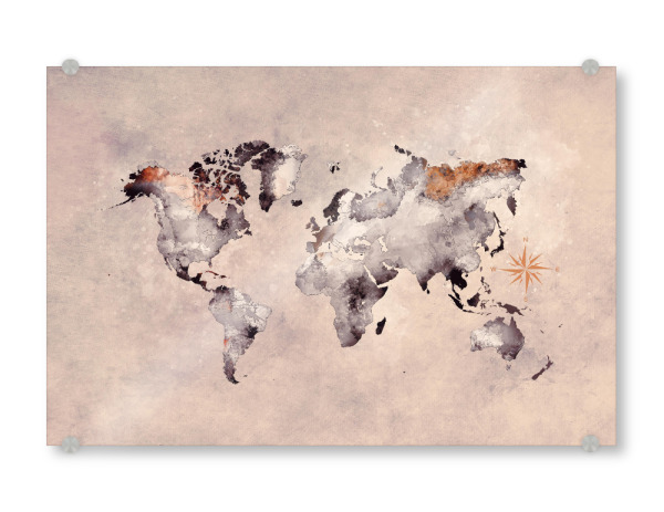 Acrylglasbild "World map brown grey" artboxONE - Kartografie