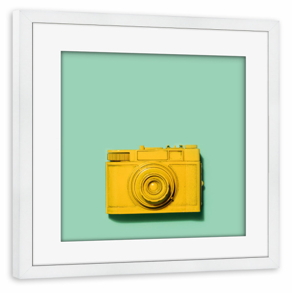 Poster mit Rahmen weiß "Camera on a pastel background" artboxONE - Comic,Abstrakt