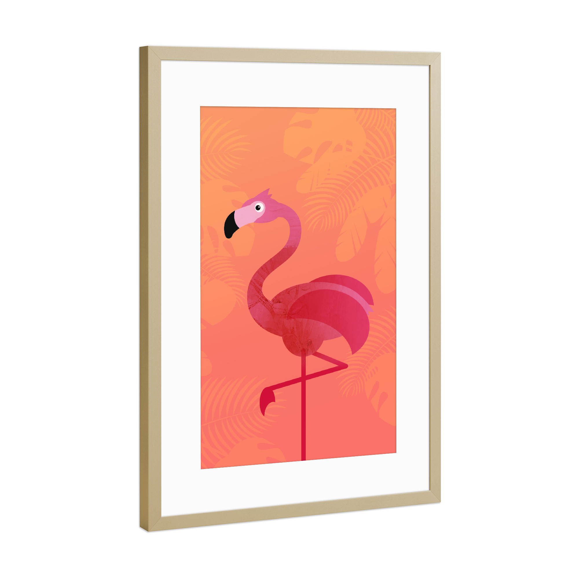Poster mit Rahmen Gold "Coral Flamingo" artboxONE - Für Kinder,Tiere,Comic - Korallenrot,Living coral,Vogel