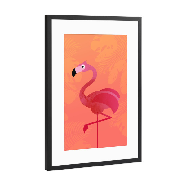 Poster mit Rahmen Schwarz (Metallic) "Coral Flamingo" artboxONE - Für Kinder,Tiere,Comic - Korallenrot,Living coral,Vogel