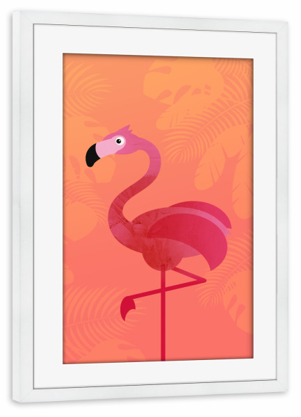 Poster mit Rahmen weiß "Coral Flamingo" artboxONE - Für Kinder,Tiere,Comic - Korallenrot,Living coral,Vogel