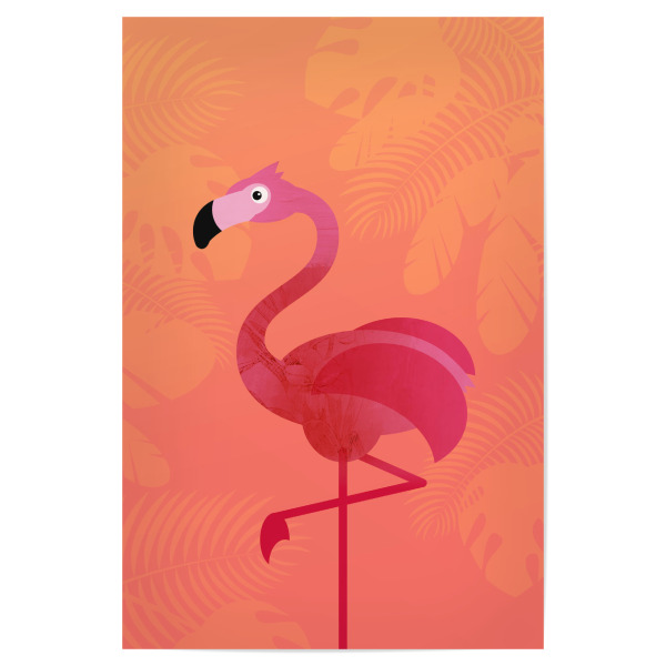 Poster "Coral Flamingo" artboxONE - Für Kinder,Tiere,Comic - Korallenrot,Living coral,Vogel
