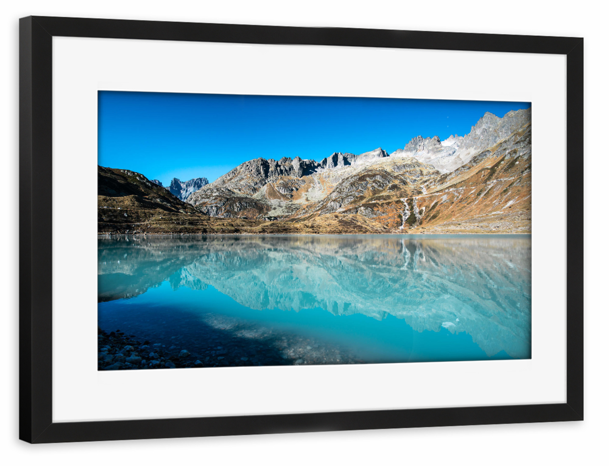 Poster mit Rahmen schwarz "Steinsee mountain lake Switzerland" artboxONE - Natur,Reise / Länder