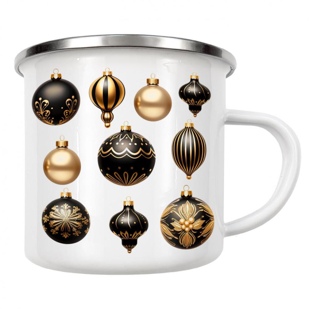 Emaille Tasse "Schwarze Weihnachtskugel-Ornamente" artboxONE - Typografie,Abstrakt,Fashion,Weihnachten,Festivals