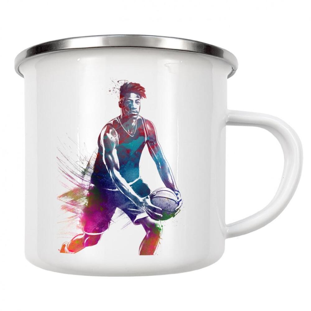 Emaille Tasse "Basketballspieler Sportkunst C" artboxONE - Sport,Sport / Motivation - Basketball,Korb,Ball,Sport,Spieler,Spiel