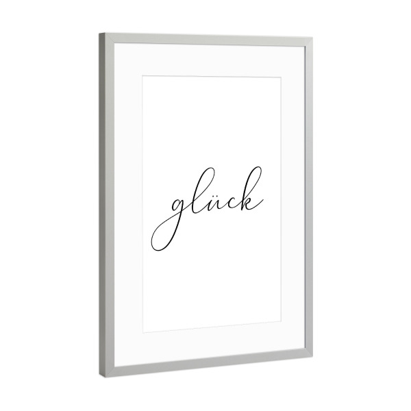 Poster mit Rahmen Silber "Glück (Familie Liebe)" artboxONE - Typografie,Schwarzweiß,Liebe