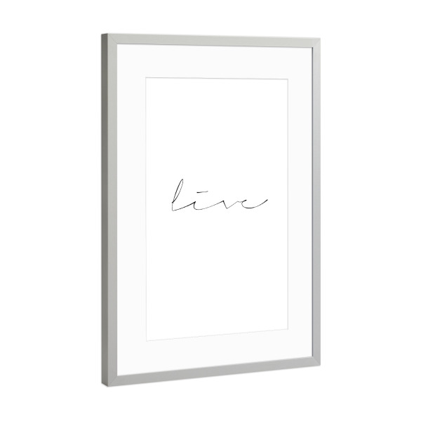 Poster mit Rahmen Silber "Live (love laugh)" artboxONE - Typografie,Schwarzweiß,Liebe - Lebe,Liebe,Lache,Motivation
