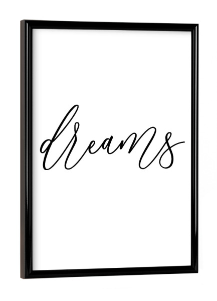 Poster mit schwarzem Rahmen "(Sweet) Dreams" artboxONE - Typografie,Schwarzweiß - Träume,Bett,Sweet,Dreams,Schlafzimmer,Schlafen,Süße,Süße träume