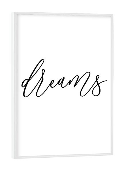 Poster mit weißem Rahmen "(Sweet) Dreams" artboxONE - Typografie,Schwarzweiß - Träume,Bett,Sweet,Dreams,Schlafzimmer,Schlafen,Süße,Süße träume
