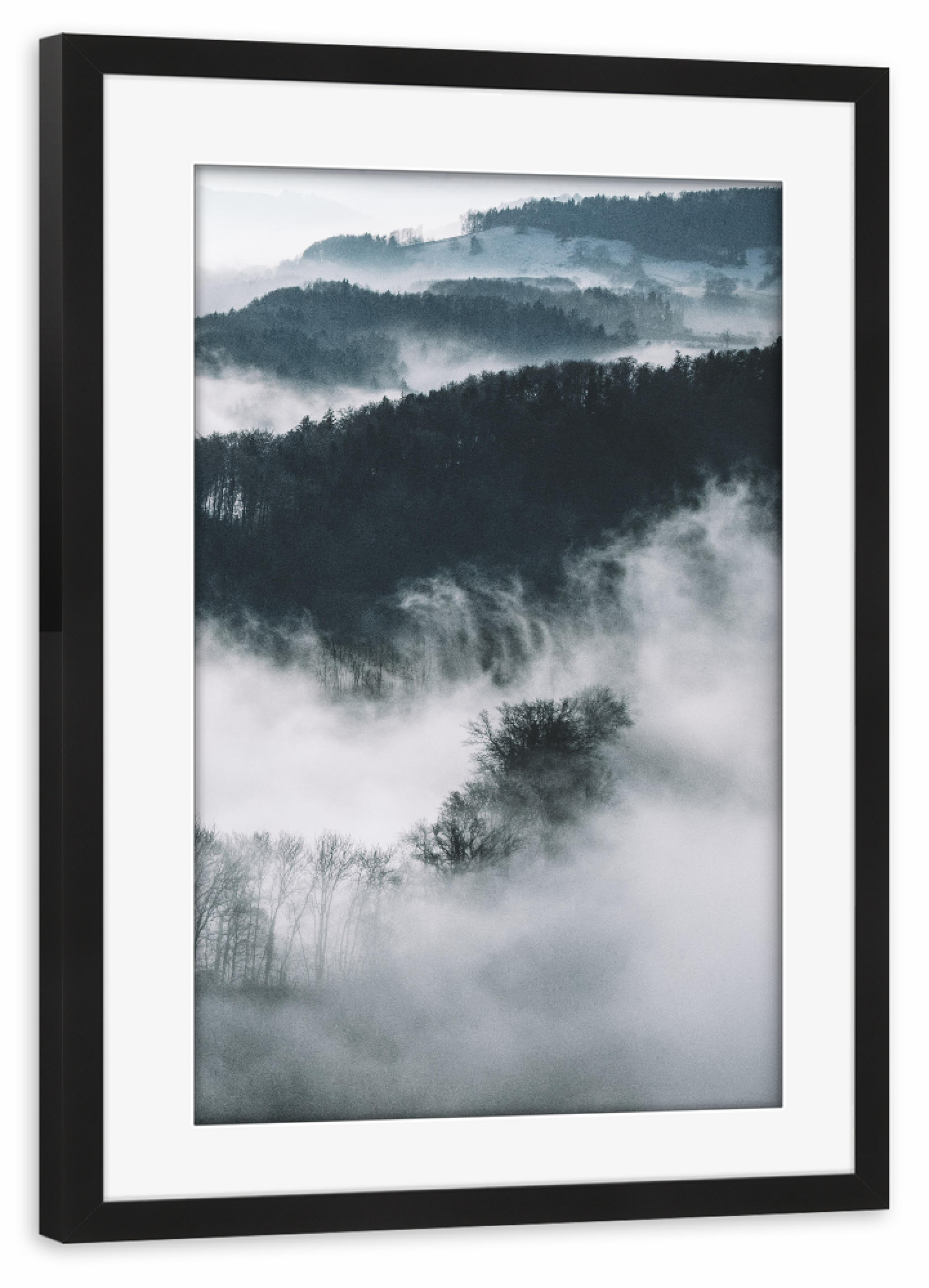 Poster mit Rahmen schwarz "Forest - Right" artboxONE - Natur - Wald,Nebel,Bäume,Wolken