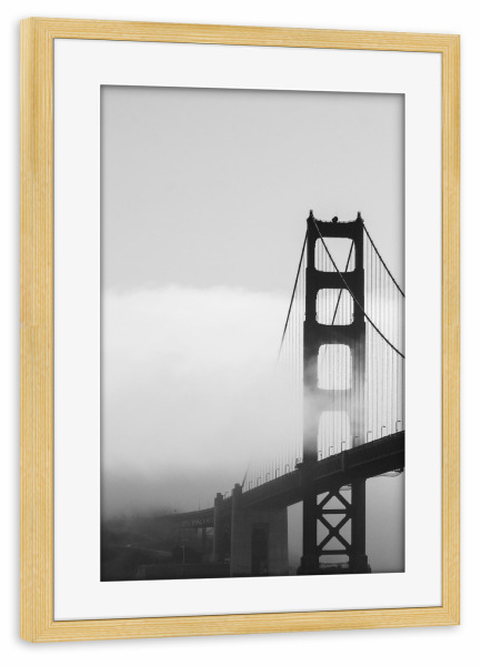 Poster mit Rahmen kiefer "Foggy Golden Gate Bridge - Left" artboxONE - Reise,Schwarzweiß,Städte / San Francisco