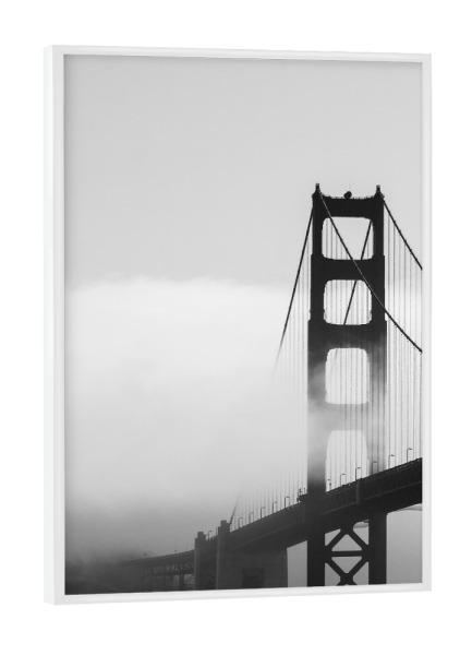 Poster mit weißem Rahmen "Foggy Golden Gate Bridge - Left" artboxONE - Reise,Schwarzweiß,Städte / San Francisco